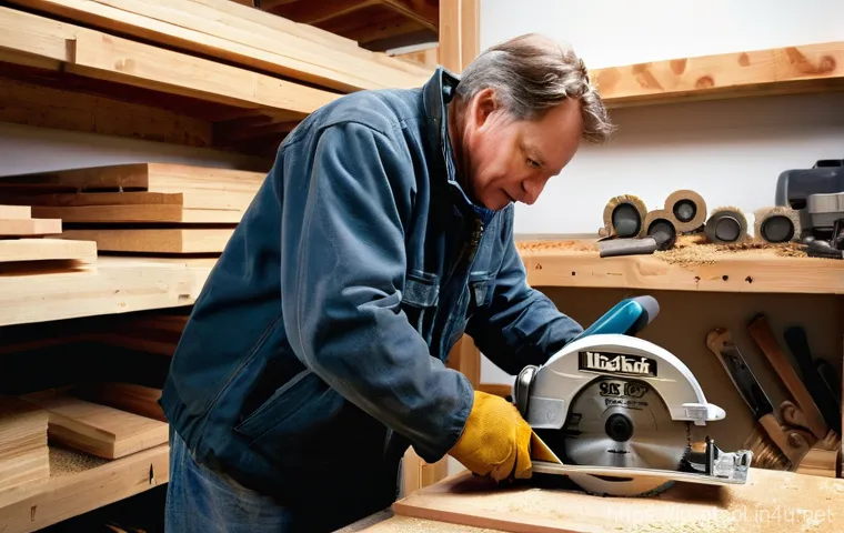 전동 공구 장기 보관 시 주의할 점 - **Prompt:** A cozy and inviting scene in a modern home garage converted into a DIY workspace. A youn...