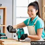 전동 공구 시장 점유율 - **Prompt:** A dynamic, brightly lit image of a cheerful Japanese woman in her late 20s or early 30s,...