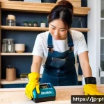 마끼다 전동 공구 사용 후기 - **Prompt:** A young, energetic Japanese woman in her late 20s, wearing comfortable but stylish casua...