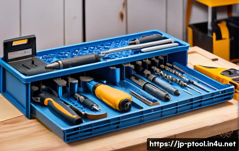 전동 공구 수리 방법 - A detailed close-up scene of a Japanese home workshop with a cordless electric drill on a wooden wor...