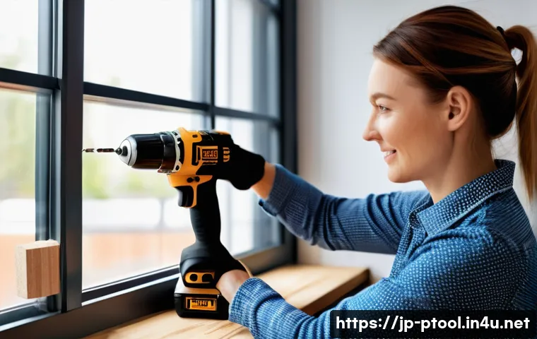 전동 공구 소비자 만족도 조사 - A close-up scene of a woman with small hands comfortably gripping a modern cordless electric drill d...