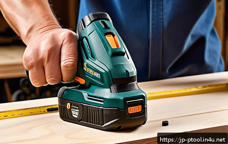 전동 공구 사용 후기 모음 - A detailed close-up of a modern cordless impact driver designed for woodworking and furniture assemb...